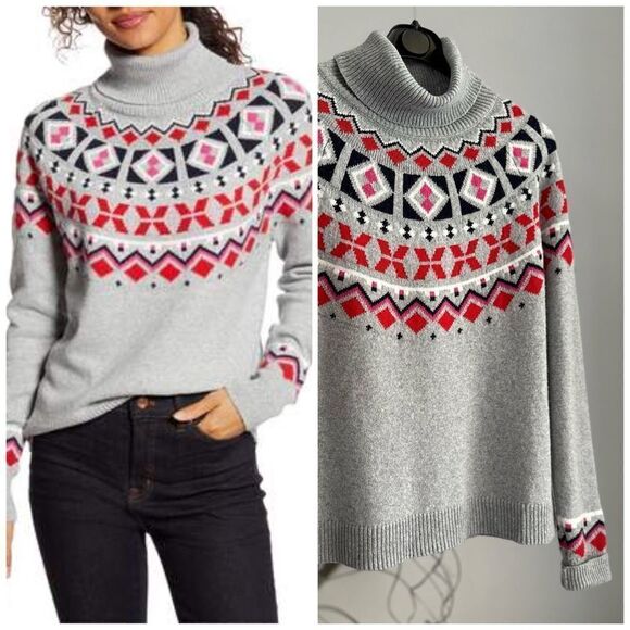 1901 Nordstrom Fair Isle Turtleneck Cotton Blend Sweater Small - Picture 4 of 5